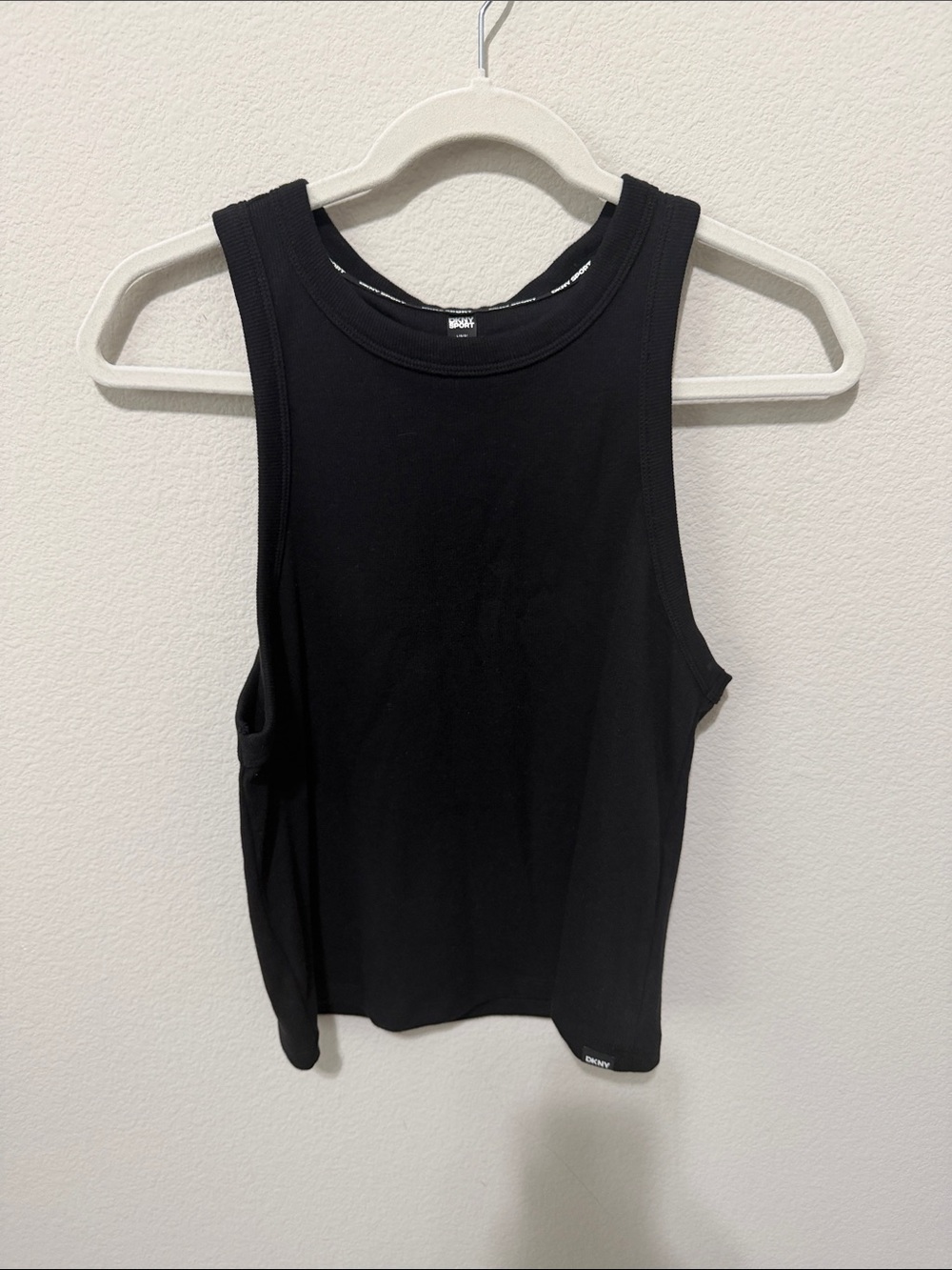 DKNY Classic Black Ribbed Tank Top - waist length